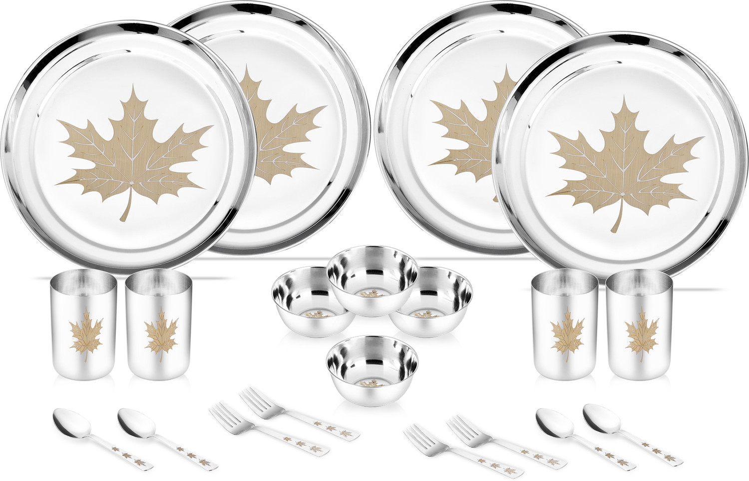 Image of Classic Essentials Pack of 20 Stainless Steel Dinner Set|Serves 4 People|Heavy Gauge|Kitchen Set|Permanent Laser-Maple Dinner Set (Silver)