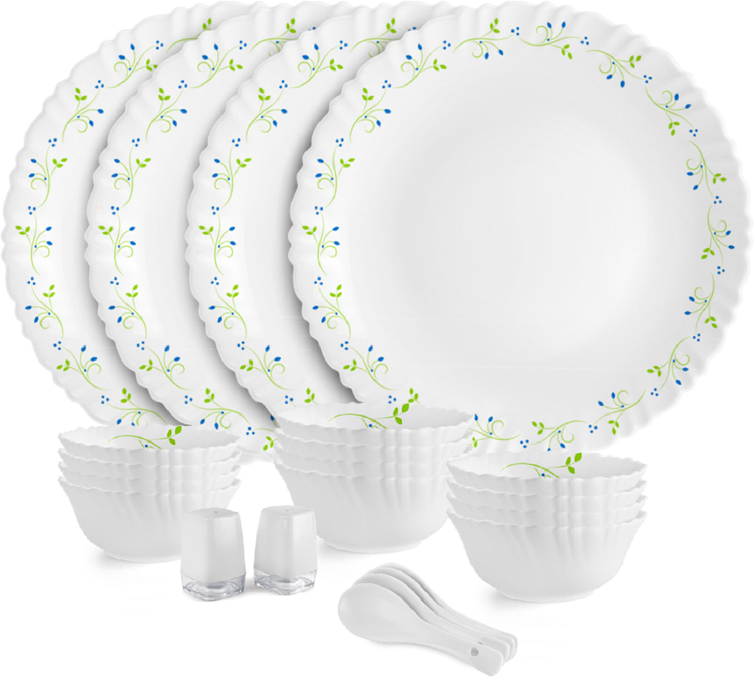 cello Pack of 22 Opalware Dazzle Opalware Tropical Lagoon Dinner Set |Crockery Set |White Dinner Set