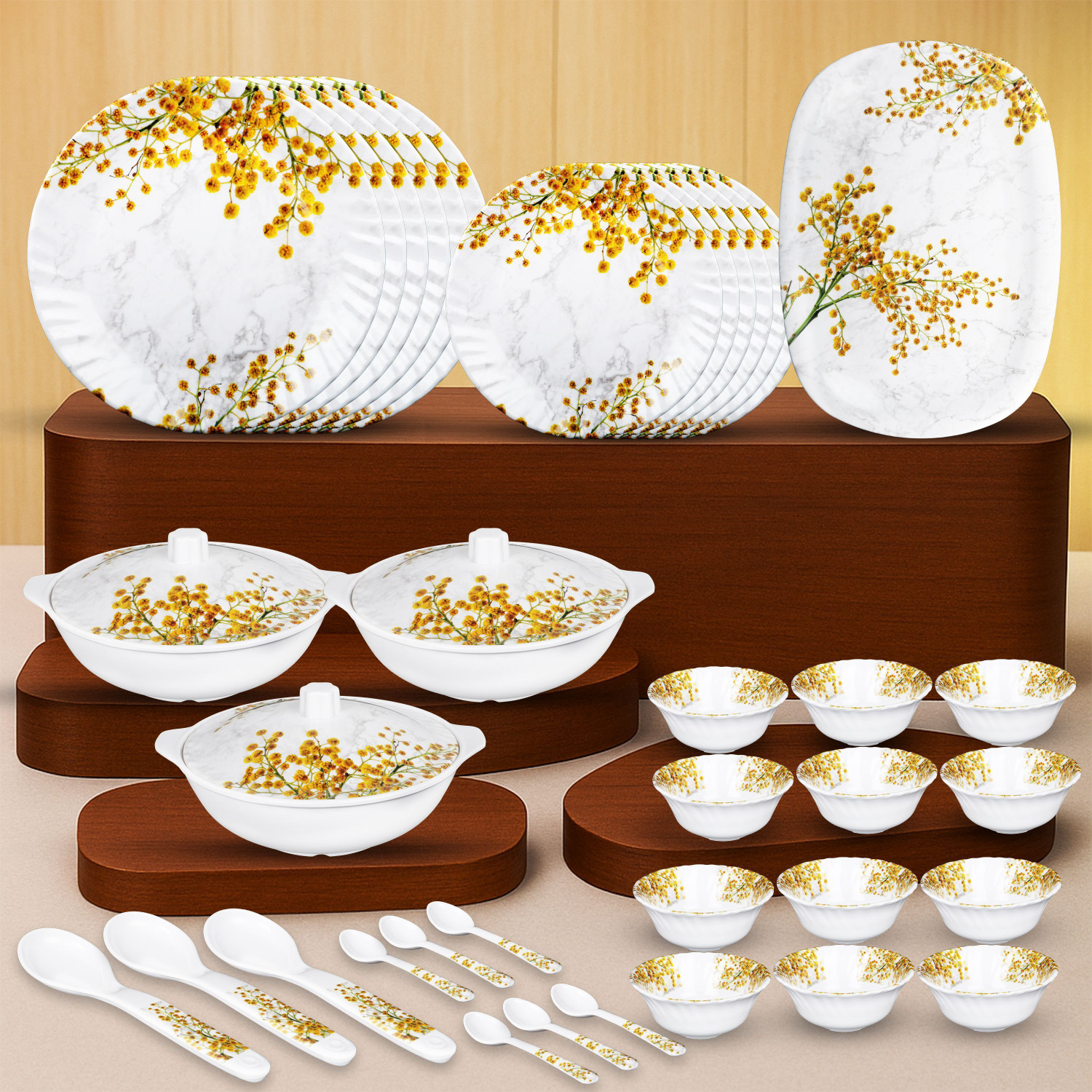 Image of BOROSIL Pack of 66 Opalware Bridal set Premium Quality made in India 100% Bone ash free Classic Dinner Set (Grey, Microwave Safe)