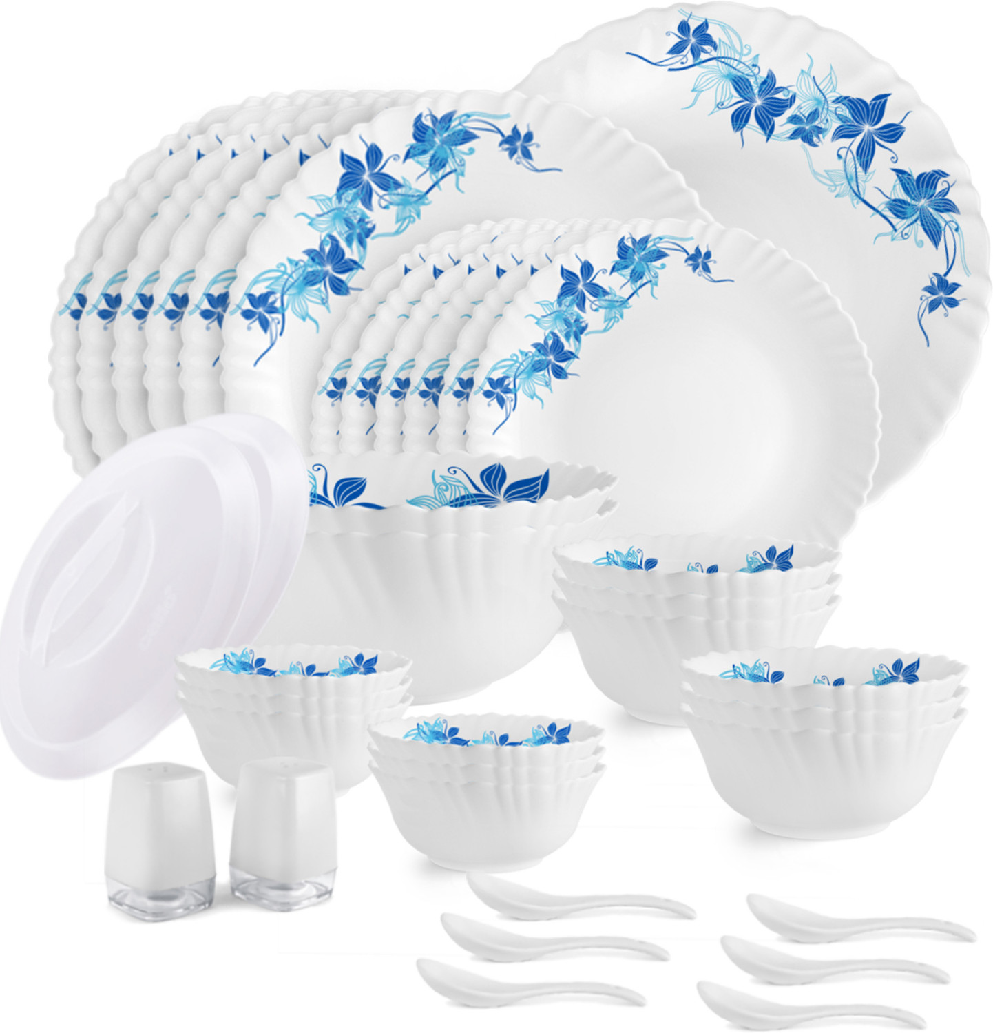Image of BOROSIL Pack of 66 Opalware Bridal set Premium Quality made in India 100% Bone ash free Classic Dinner Set (Grey, Microwave Safe)