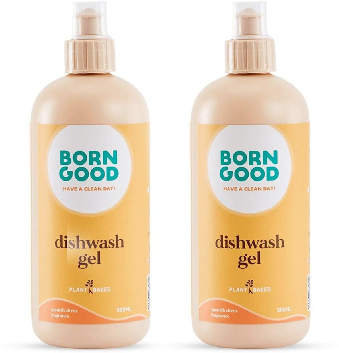Image of Born Good Plant Based Dishwash Gel, Eco-Friendly, Non-Toxic, Skin Safe and Biodegradable Dish Cleaning Gel (Spanish Citrus, 2 x 500 ml)