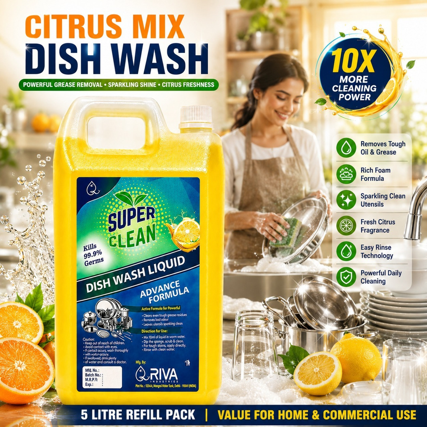 Image of Mistriel Dish Wash Liquid 5L | 5X More Effective Grease Cleaner |Suitable for Kitchenware Dish Cleaning Gel (LEMON, 5 L)