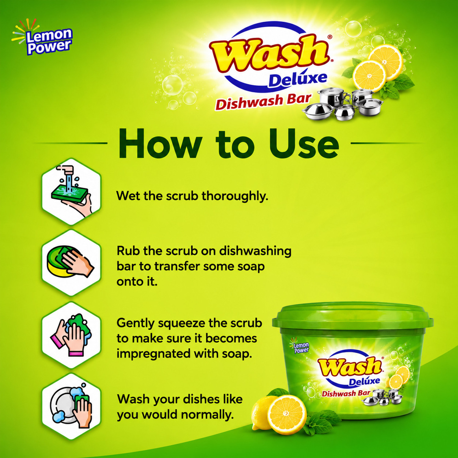 Image of Wash Deluxe Dishwash Bar Tub Dishwash Bar (3 x 1 kg)