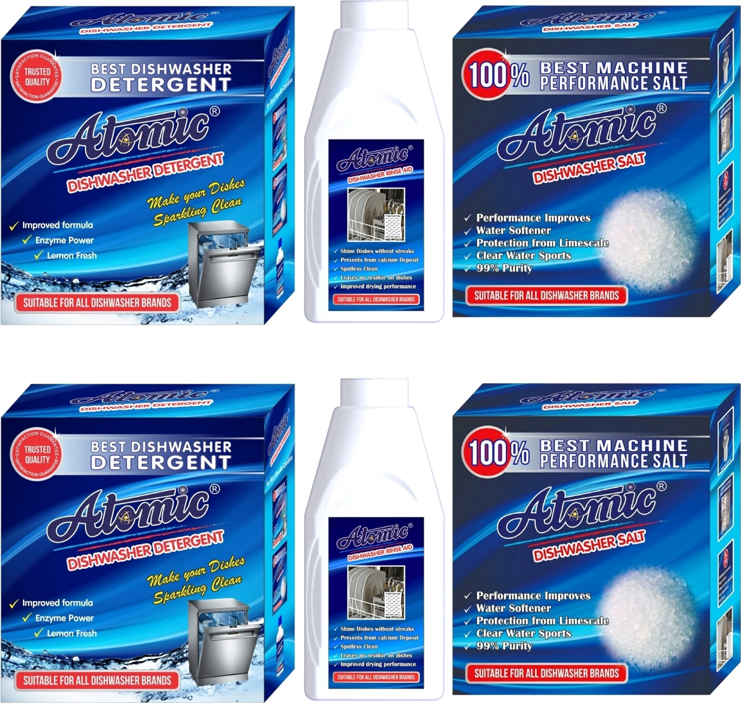 ATOMIC Combo Pack Dishwasher-Detergent, Salt & Rinse Aid Dishwashing D