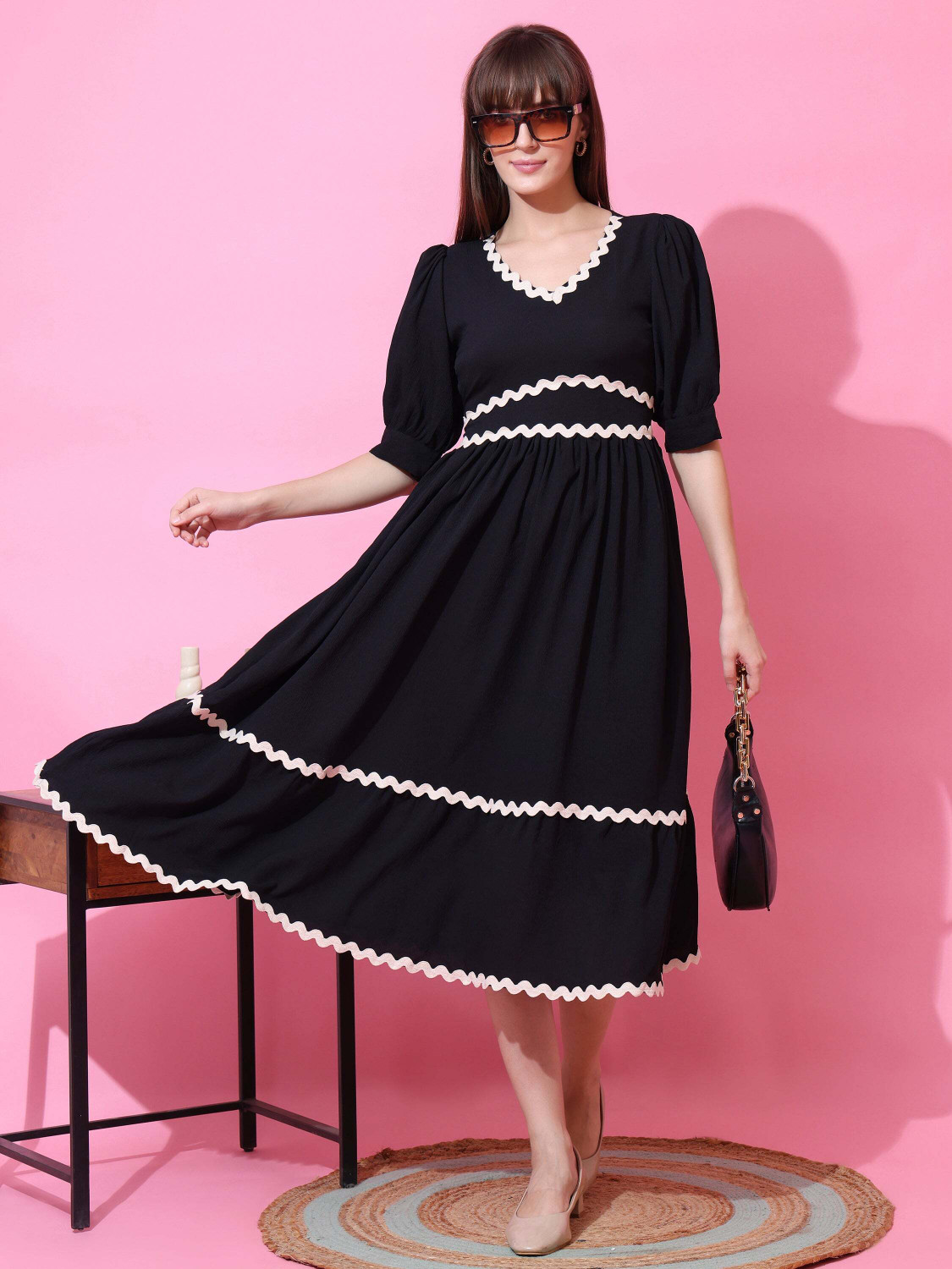 Image of Modli 20 Fashion Women A-line Blue, White, Dark Blue, Pink Knee Length Dress