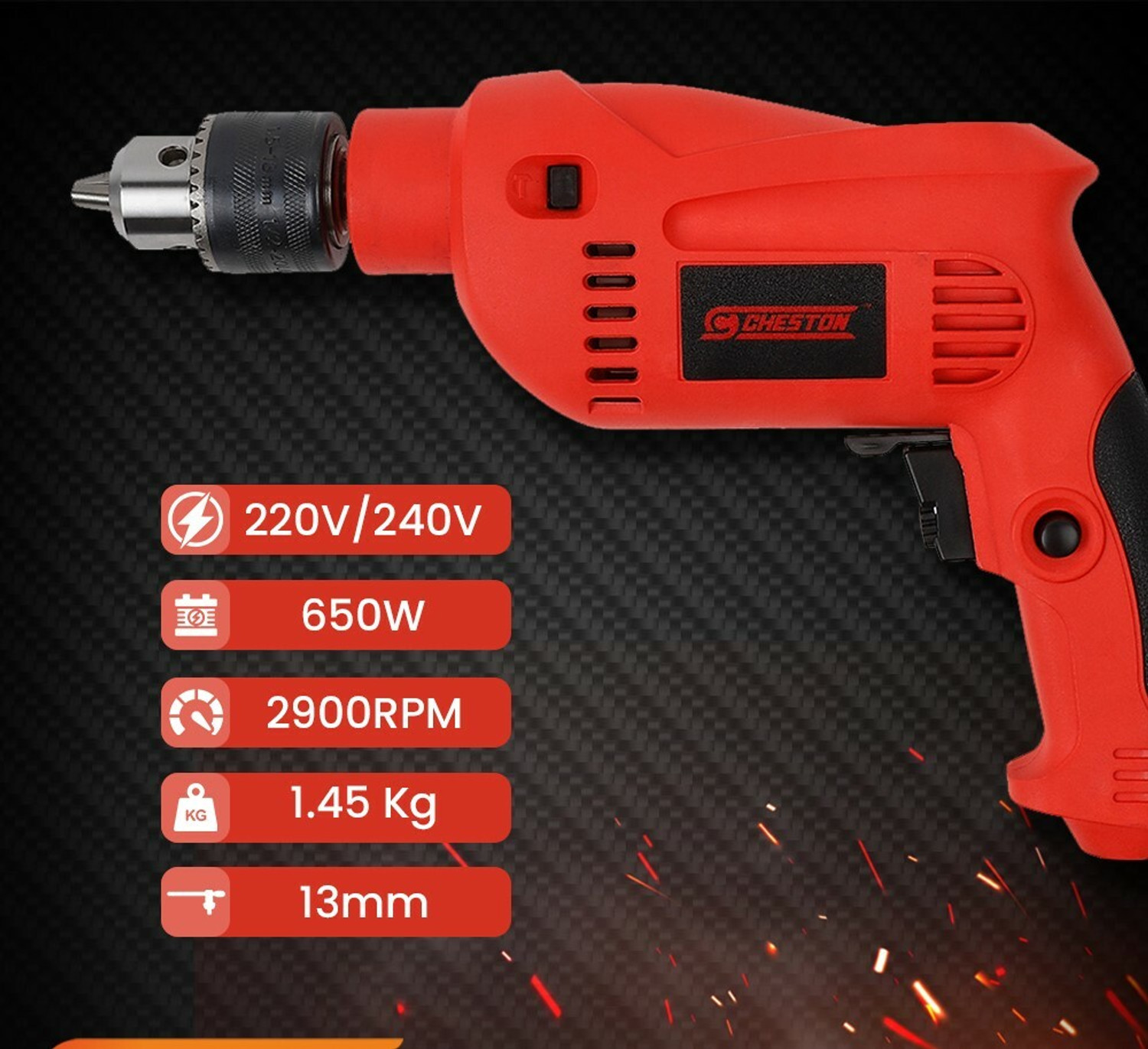 Image of CHESTON 13mm Impact Machine Reversible Hammer Driver Variable Speed Screwdriver CHD-13RE-13MM.KIT. Pistol Grip Drill