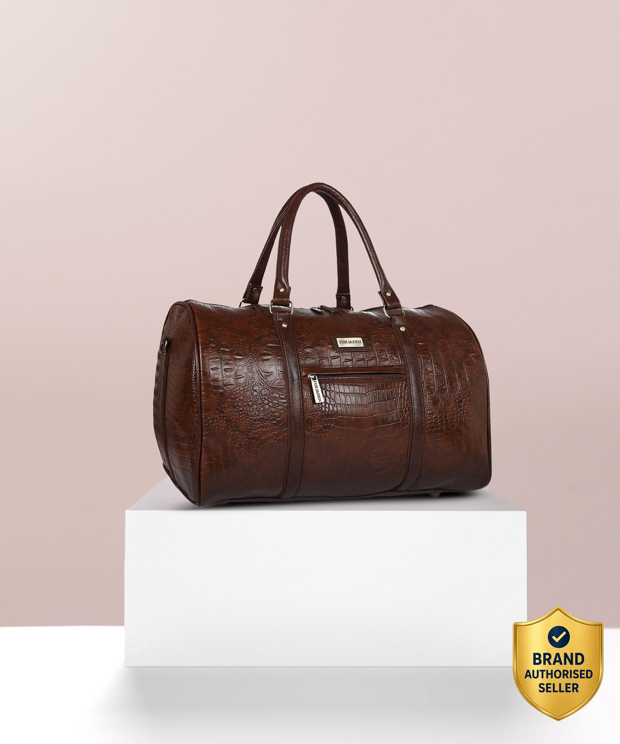 35 L Hand Duffel Bag - Textured Leatherette Weekender Stylish and Spacious Duffle Bag for Travel - Brown - Regular Capacity