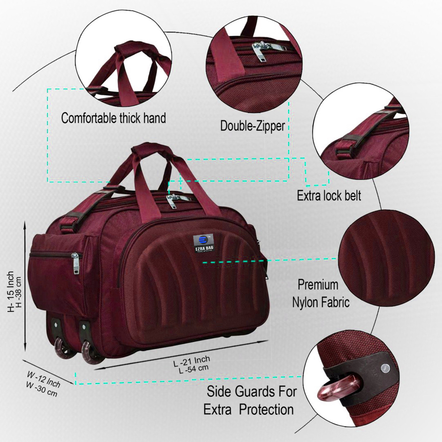 Image of ezra 61 L Strolley Duffel Bag - Attractive Unisex Duffel Bag for limitless adventures - Red - Large Capacity