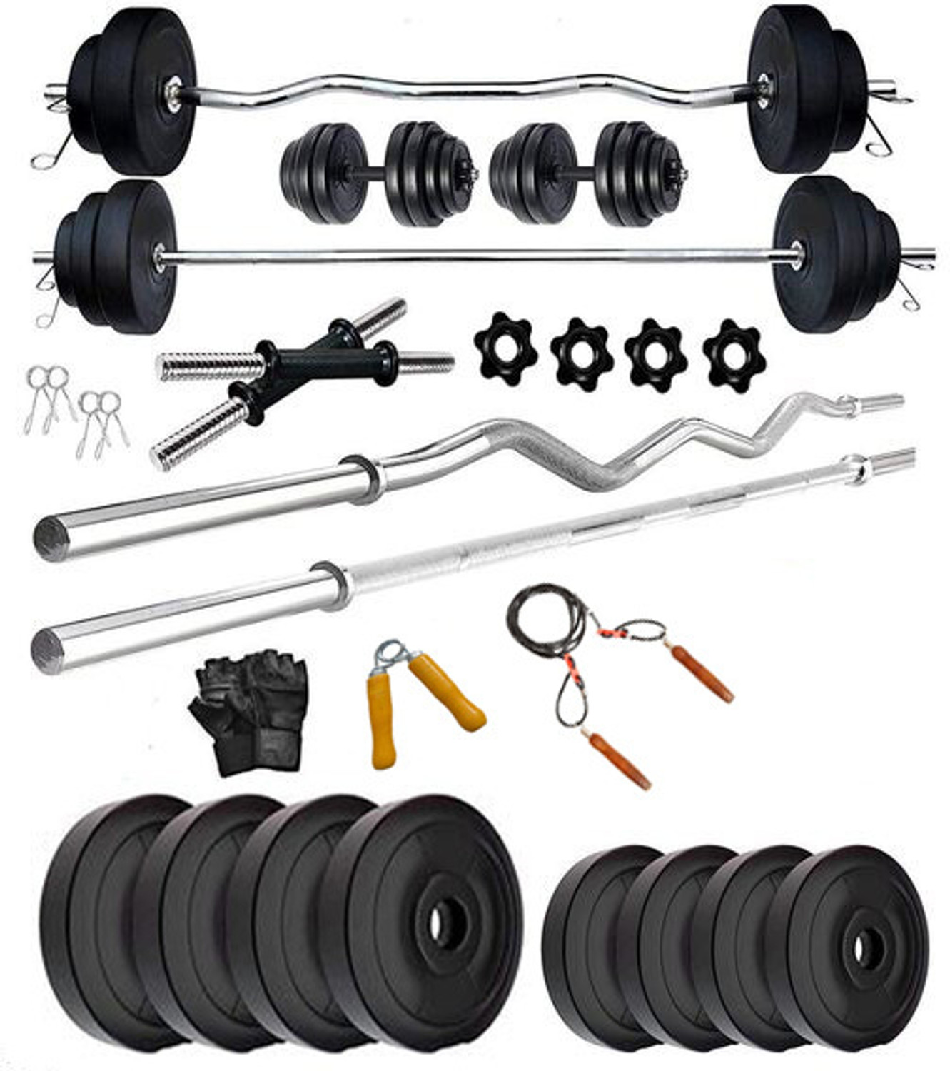 Image of rj fitness 31 kg 30KG PVC Weight Set with 3ft Straight Rod+Dumbbell Rods & Accessories Home Gym Combo