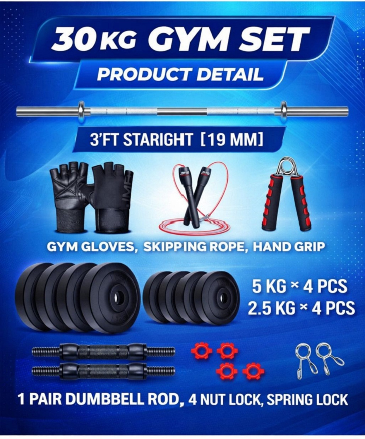 Image of AKTIV 30KG ADJUSTABLE DUMBBELL SET-106 Home Gym Combo