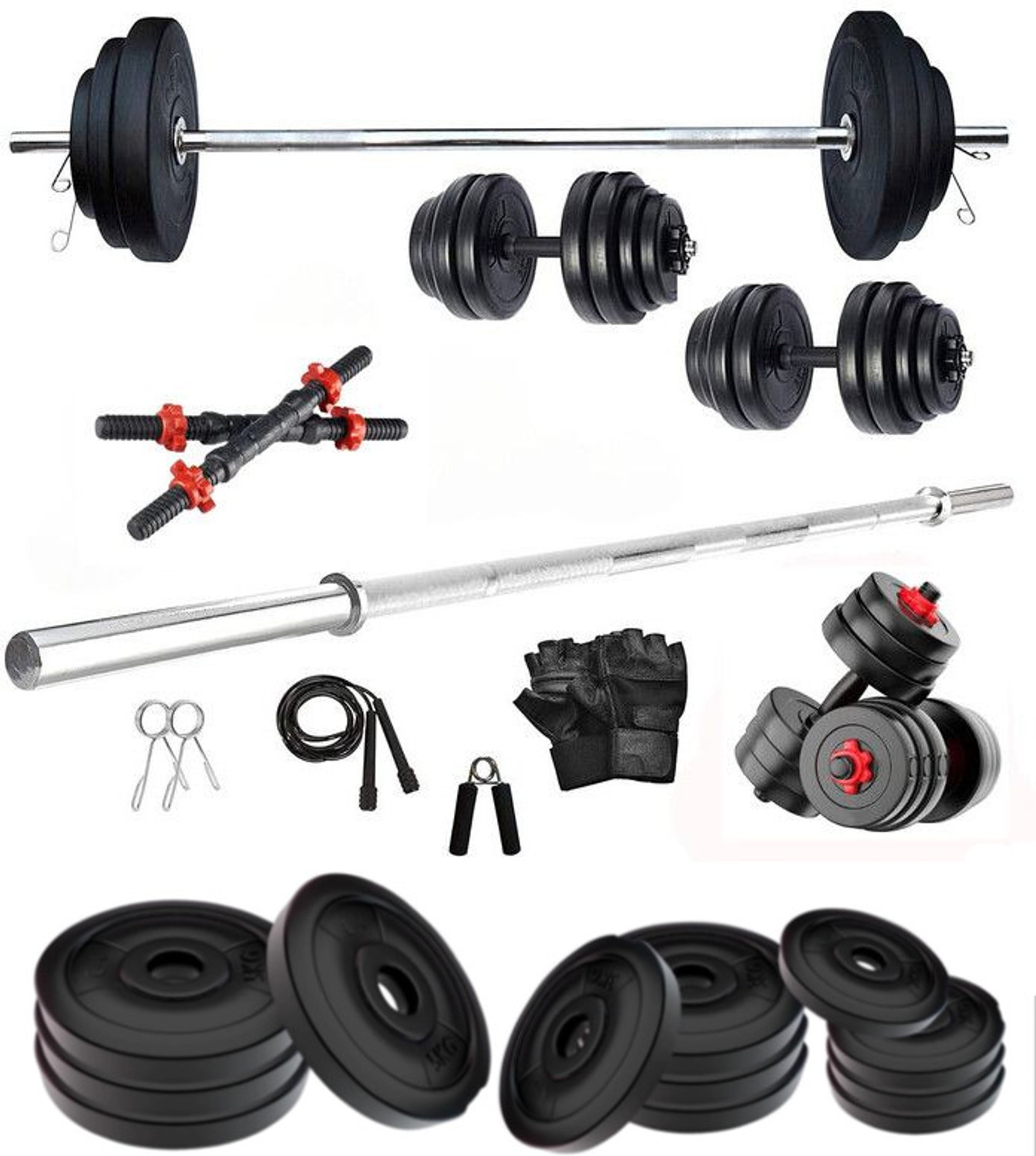 Image of COGNANT 0.65 kg FITNESS 40kg Dumbbell Set with ACCESSORIES + 3ft. RODS for HOME EXERCISES Home Gym Combo