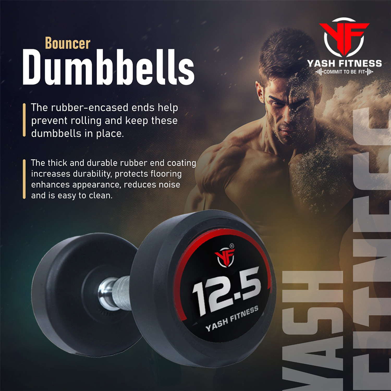 Image of yash fitness Set Of 12.5KGX2 High Quality Rubber Professional Bouncer Fixed Weight Dumbbell (12.5 kg)