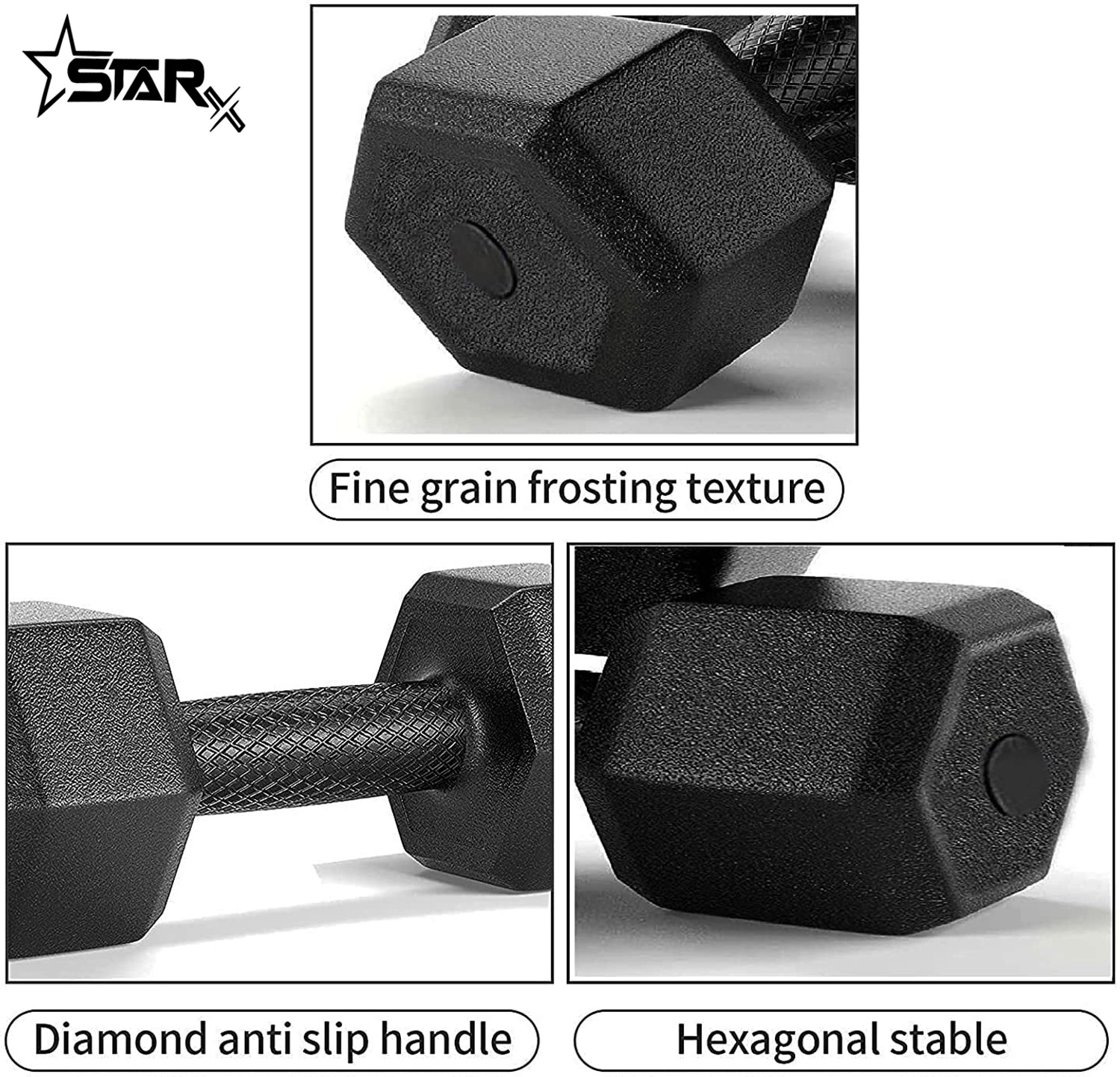 Image of STARX Hexa Dumbbells (2kg x 2) Black | Home Gym Fitness Weights Fixed Weight Dumbbell (4 kg)