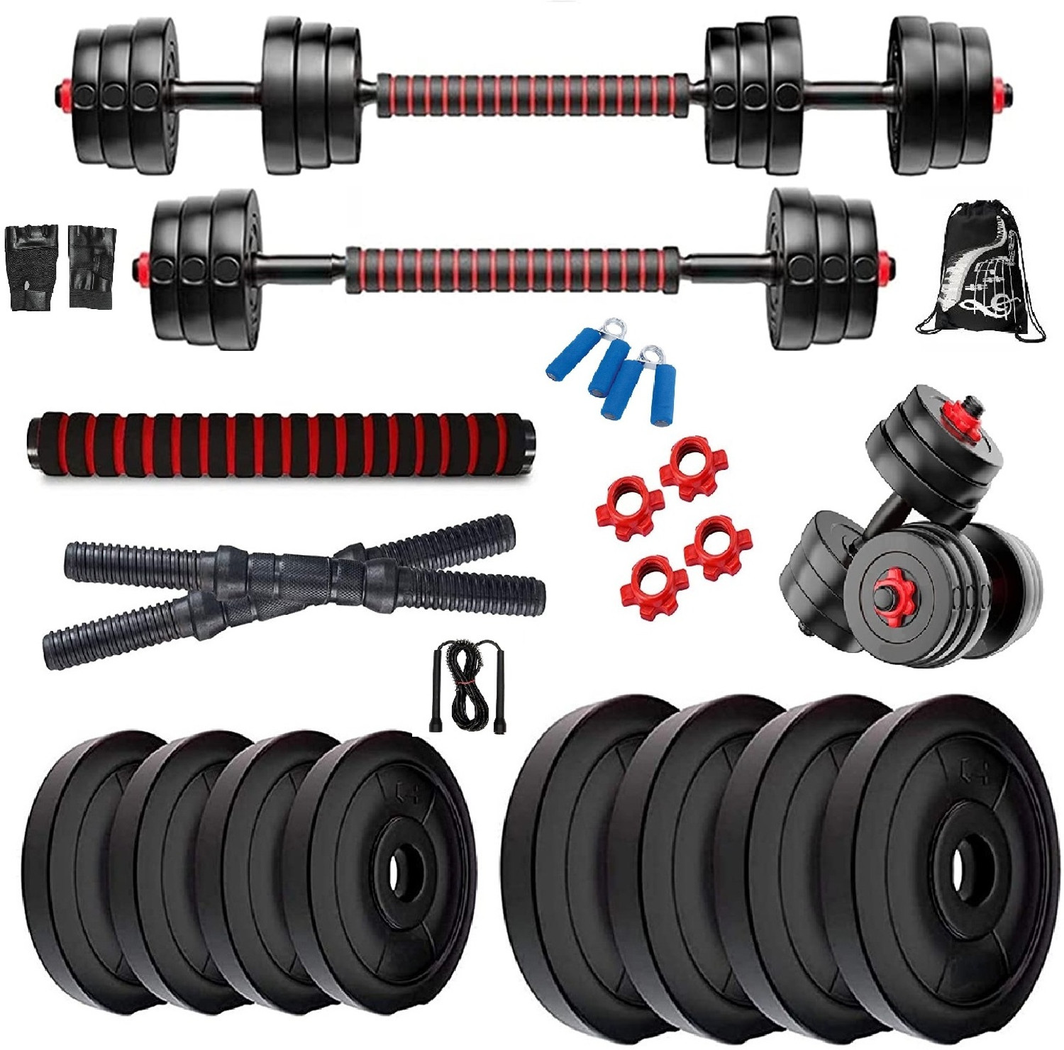 Image of COGNANT 0.65 kg FITNESS 40kg Dumbbell Set with ACCESSORIES + 3ft. RODS for HOME EXERCISES Home Gym Combo