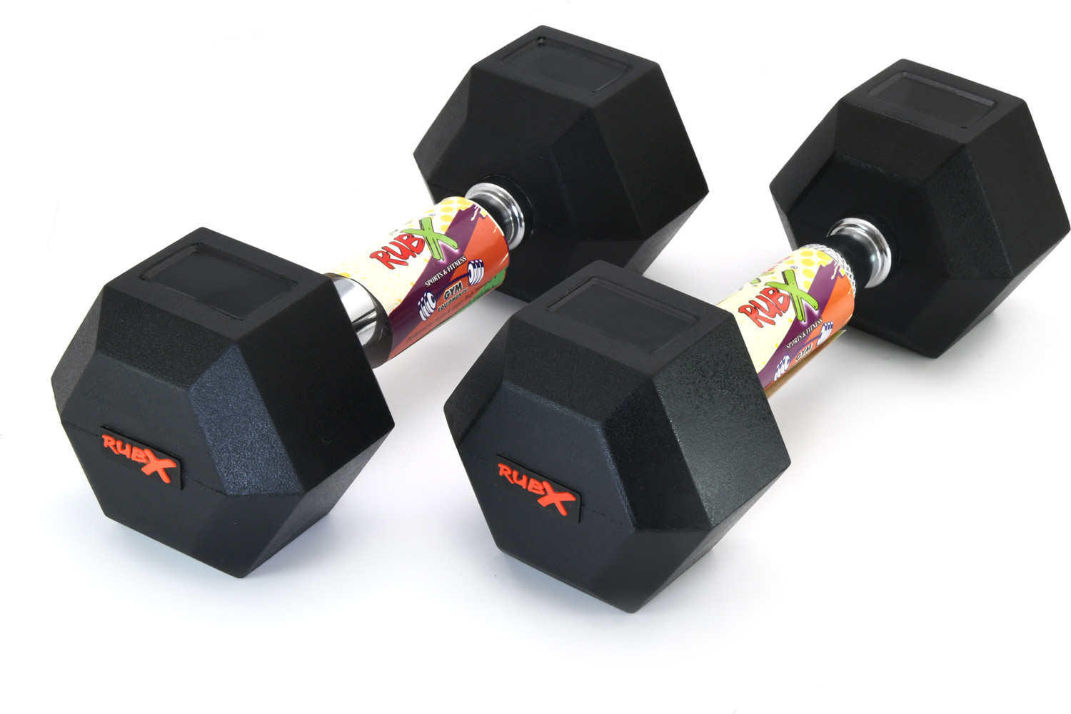 RUBX Rubber Coated Professional Exercise Hex Dumbbells 7.5kg (Pack of 