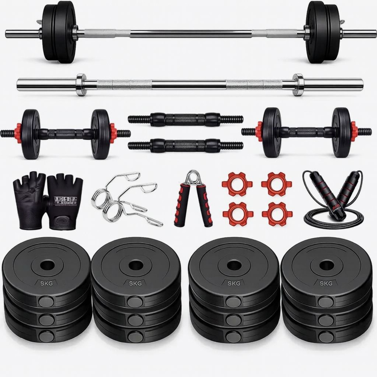 Image of TUCKER FITNESS 25 kg 20KG Strength Training Dumbbell Plate Kit with 3FT Straight Rod & Accessories Home Gym Combo