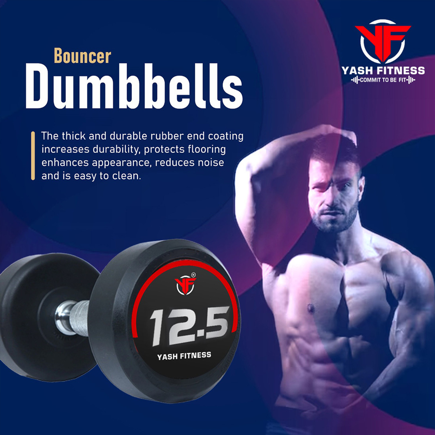 Image of yash fitness Set Of 12.5KGX2 High Quality Rubber Professional Bouncer Fixed Weight Dumbbell (12.5 kg)