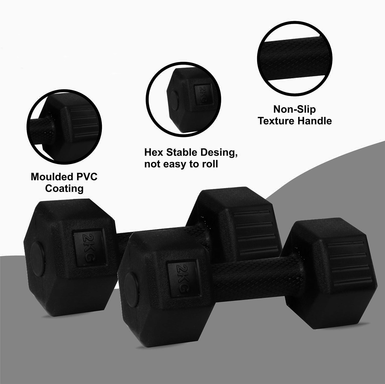 Image of STARX Hexa Dumbbells (2kg x 2) Black | Home Gym Fitness Weights Fixed Weight Dumbbell (4 kg)