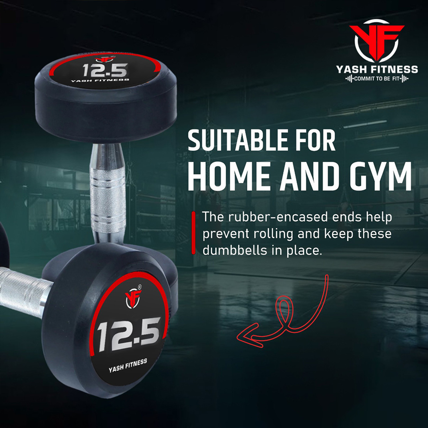 Image of yash fitness Set Of 12.5KGX2 High Quality Rubber Professional Bouncer Fixed Weight Dumbbell (12.5 kg)