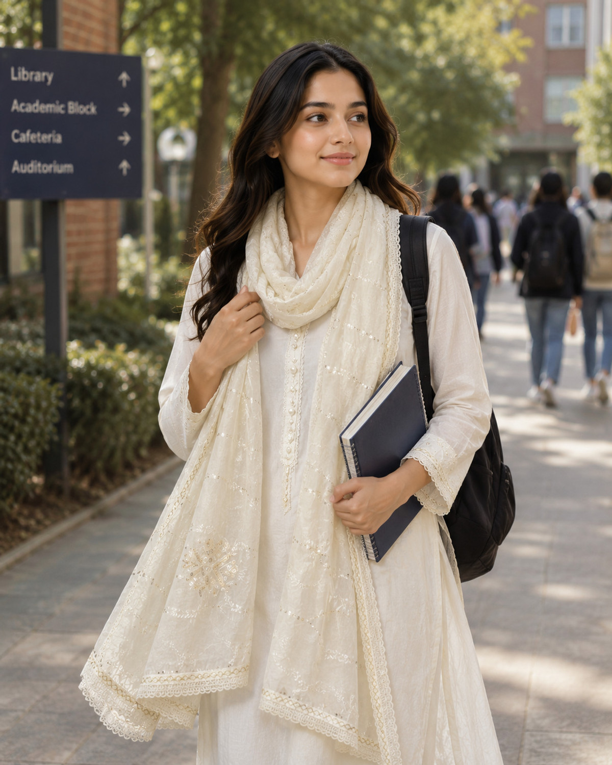Image of Aayat Fashion Cotton Blend Embroidered White Women Dupatta