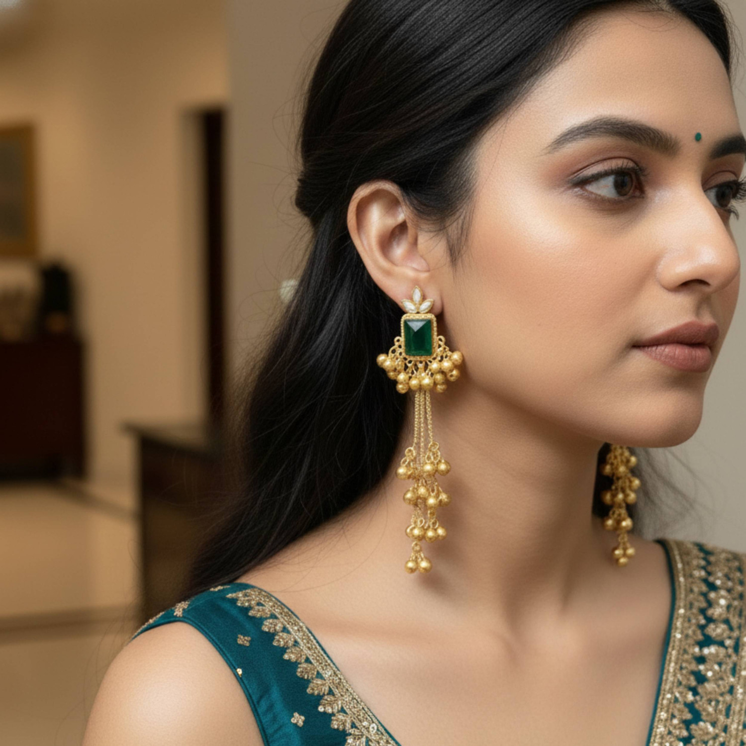 Neeara Fashion Golden Traditional Kashmiri Earrings | Brass Drops & Danglers