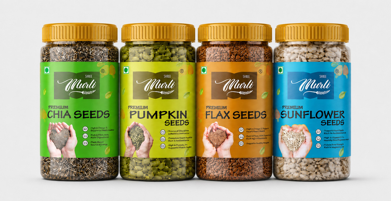 SHREE MURLI Combo of Chia, Pumpkin, Sunflower & Flax Seeds |Good for Weight Loss Management| Brown Flax Seeds, Chia Seeds, Pumpkin Seeds, Sunflower Se...