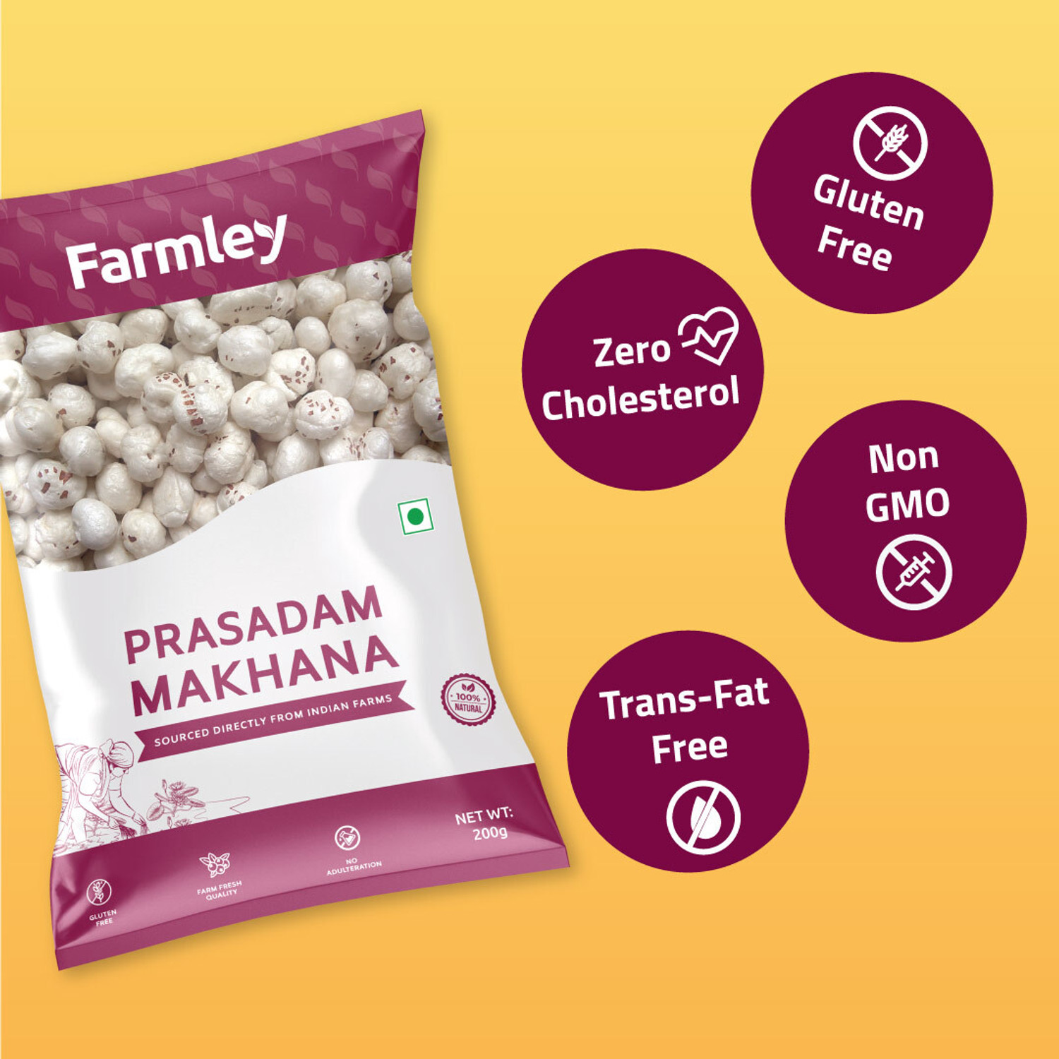 Image of Farmley Prasadam Makhana (Foxnuts) 1 Kg, Pack of 5(Each 200g) Lotus Seeds(Makhana)