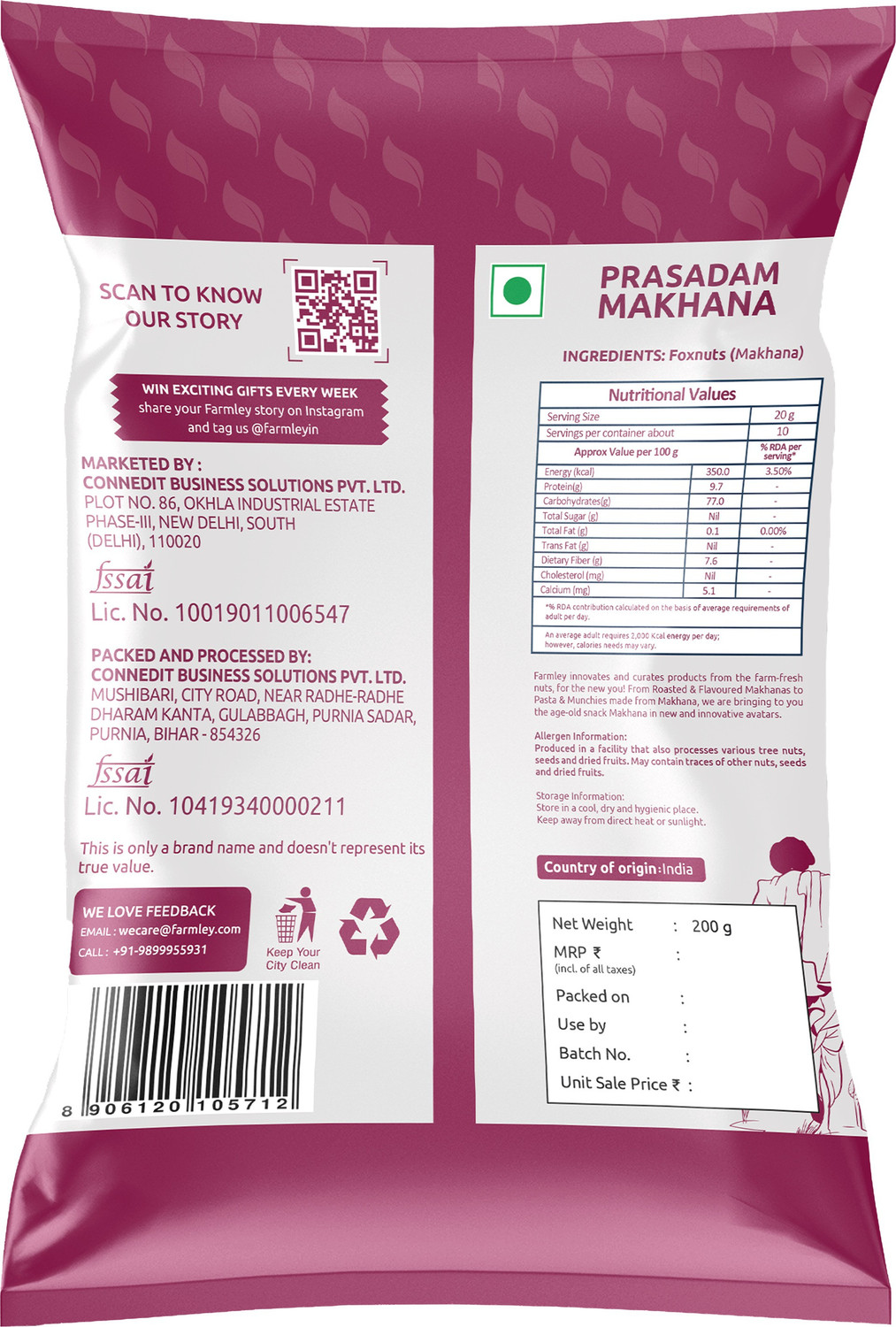 Image of Farmley Prasadam Makhana (Foxnuts) 1 Kg, Pack of 5(Each 200g) Lotus Seeds(Makhana)