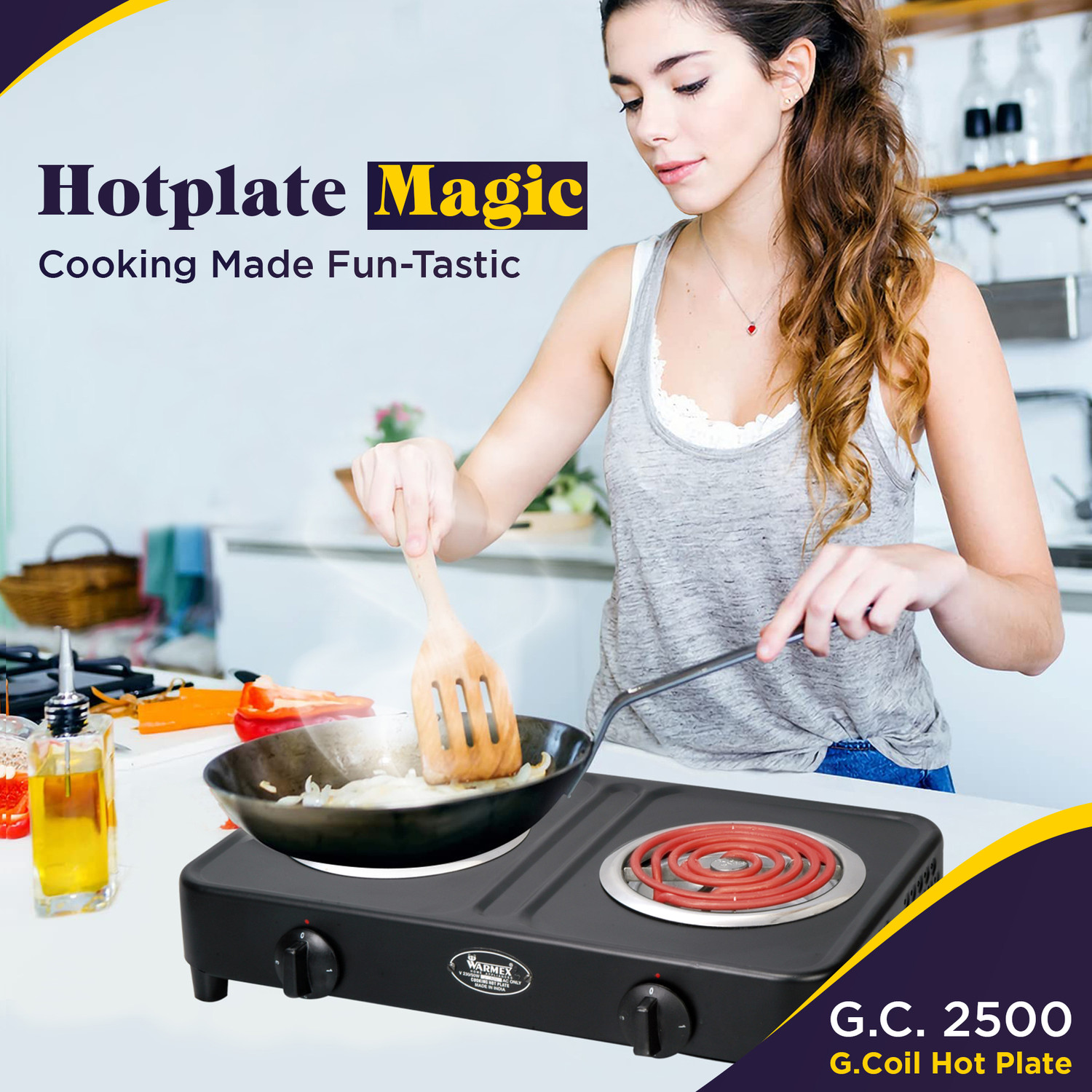 Image of Warmex 2500W Electric G.Coil Hot Plate Double Metallic Enamel With Rotary Switch Round Electric Cooking Heater