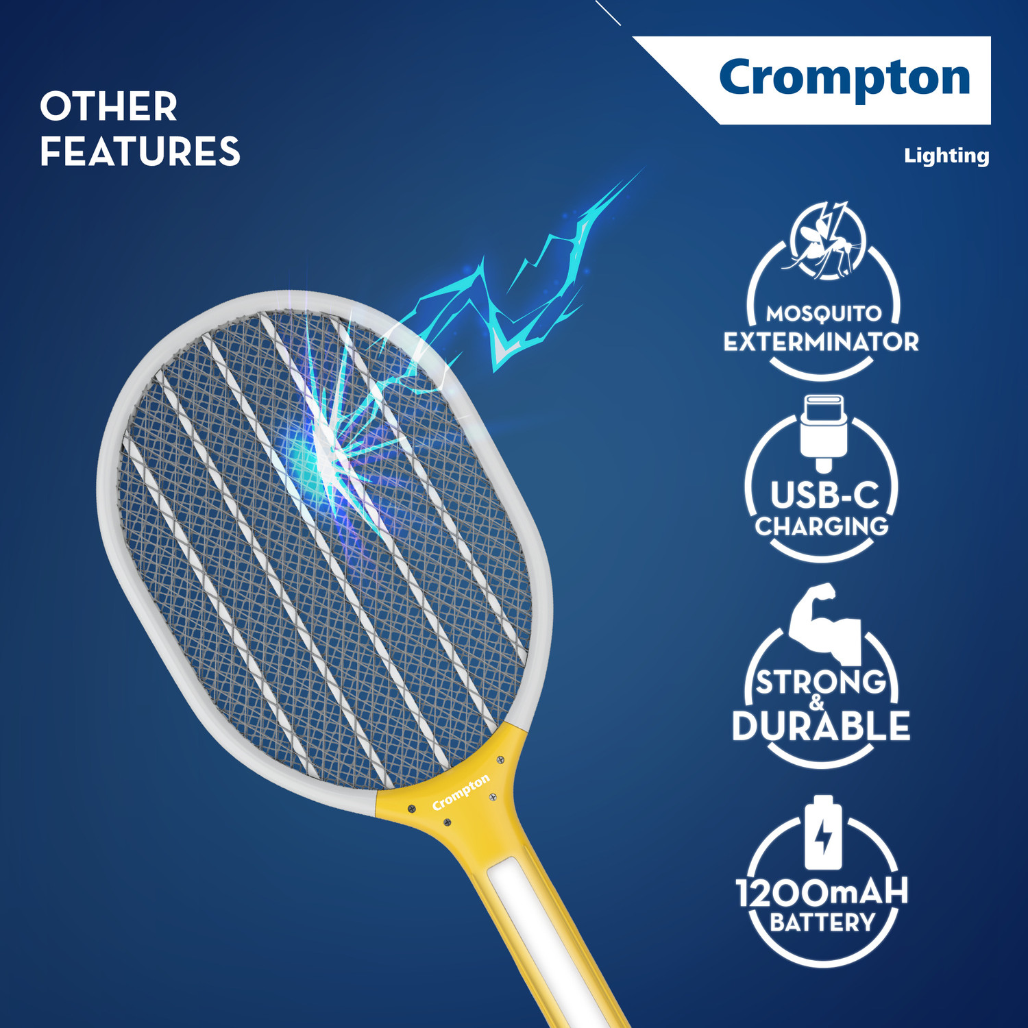 Image of Crompton ANTI-MOSQUITO RACQUET-ZAPPY-DUO Electric Insect Killer Indoor (Bat)
