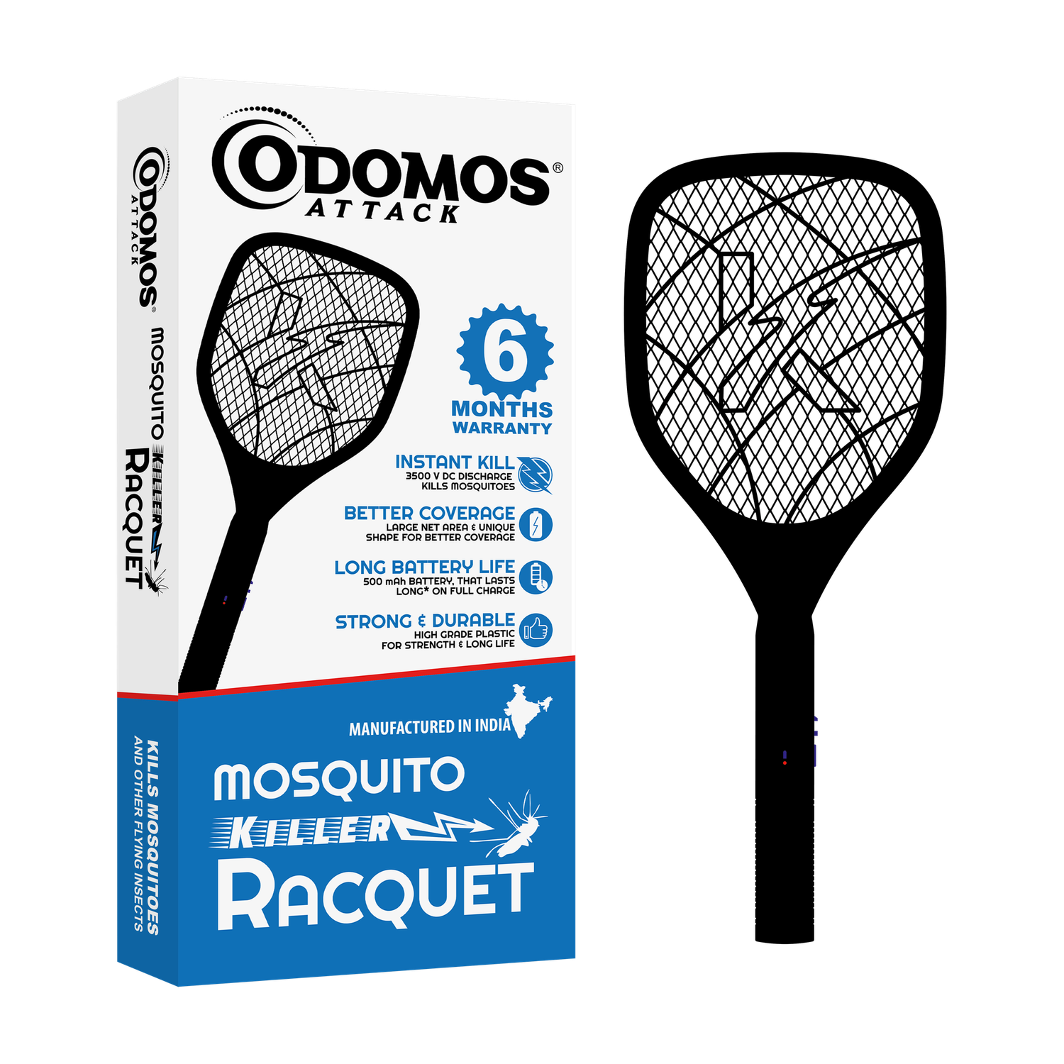 Odomos Attack Rechargeable Anti - Mosquito Racquet Electric Insect Killer Indoor