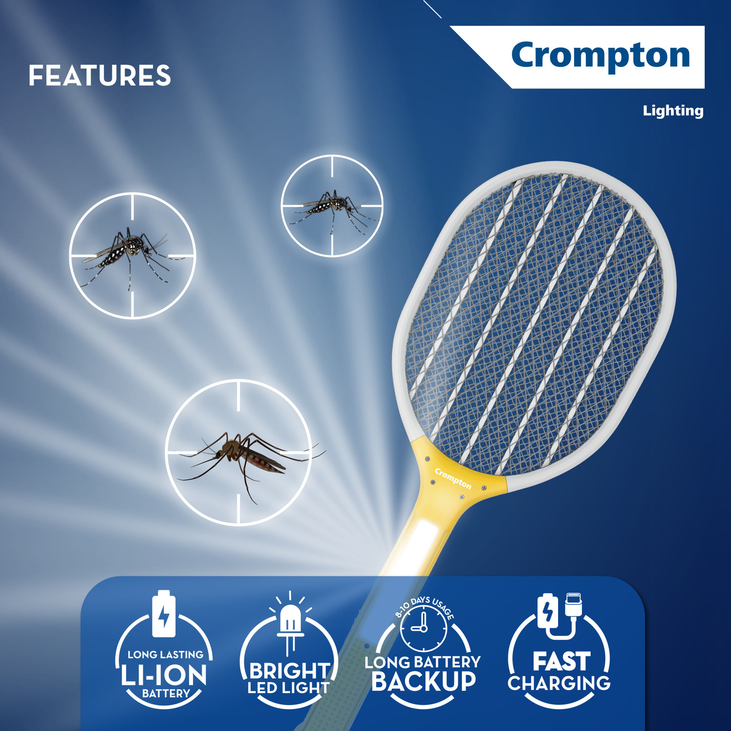 Image of Crompton ANTI-MOSQUITO RACQUET-ZAPPY-DUO Electric Insect Killer Indoor (Bat)