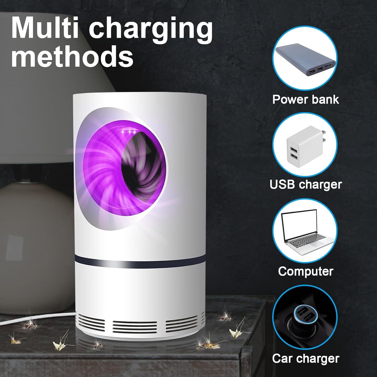 Image of PYXBE Mosquito Killer Lamp USB Electric Nano Wave Anti Fly Bug Night Light killar Lamp Electric Insect Killer Indoor (Suction Trap)