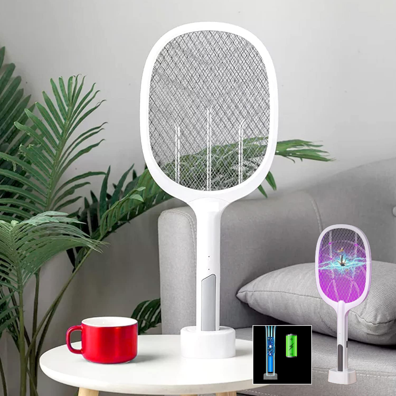 Image of Arrom Cordless Anti-Mosquito Racket /Bat, 4000V Rechargeable Fly Swatter, UV LED Light Electric Insect Killer Indoor, Outdoor (Fly Swatter)