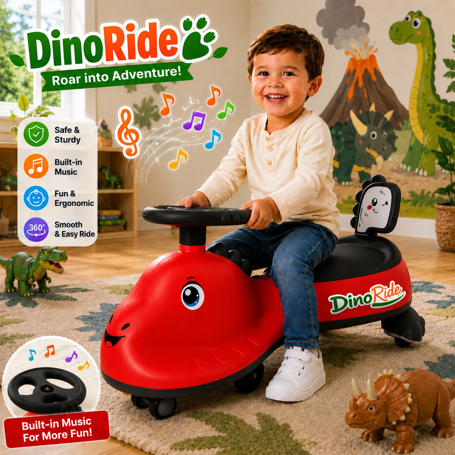 Image of VARAA G KIDS SCOOTER I BIG WHEEL I UPTO 2 YEAR KIDS I LIGHT & MUSIC (Red)