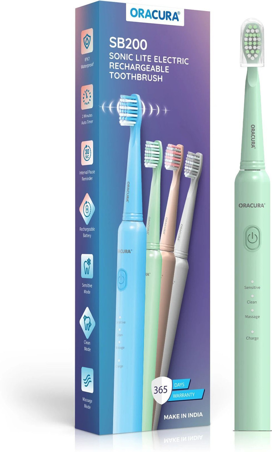 ORACURA SB200 Sonic Lite Electric Rechargeable Toothbrush With 36,000 Strokes/minute Electric Toothbrush