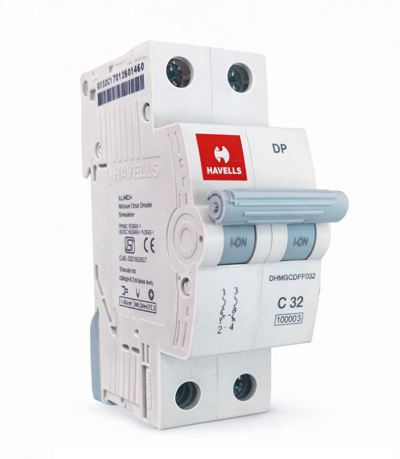 Image of HAVELLS PVC Plastic 20A MCB DP C Curve (White) DHMGCDPF020 MCB (2)