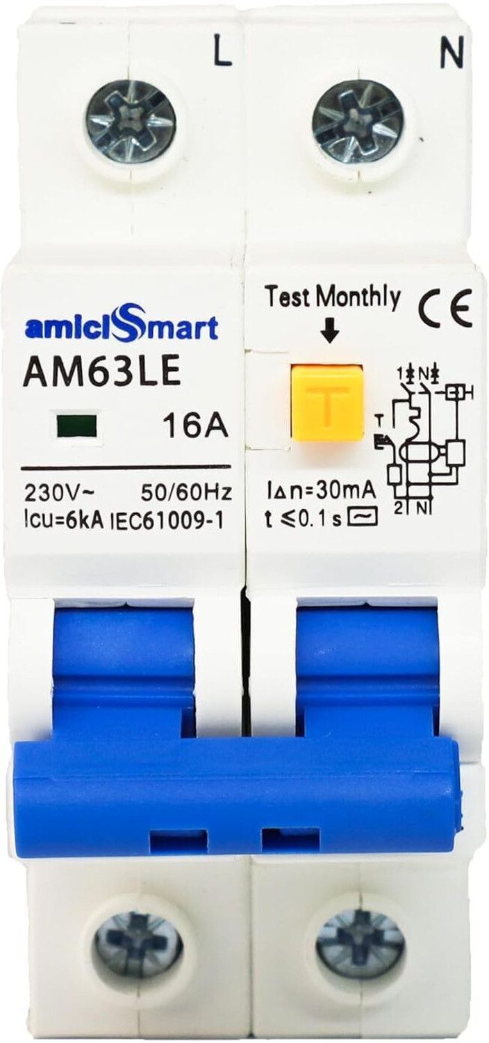 amiciSmart 16A RCBO, 220V Residual Current Circuit Breaker with Over C