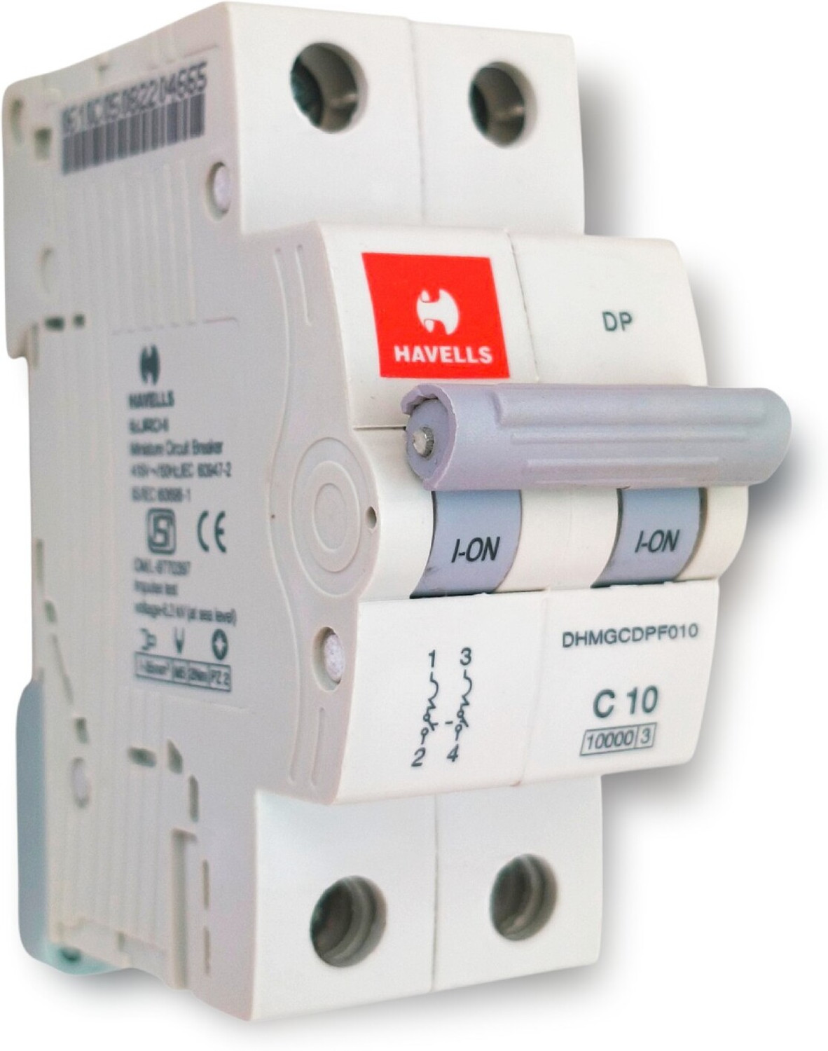 Image of HAVELLS PVC Plastic 20A MCB DP C Curve (White) DHMGCDPF020 MCB (2)
