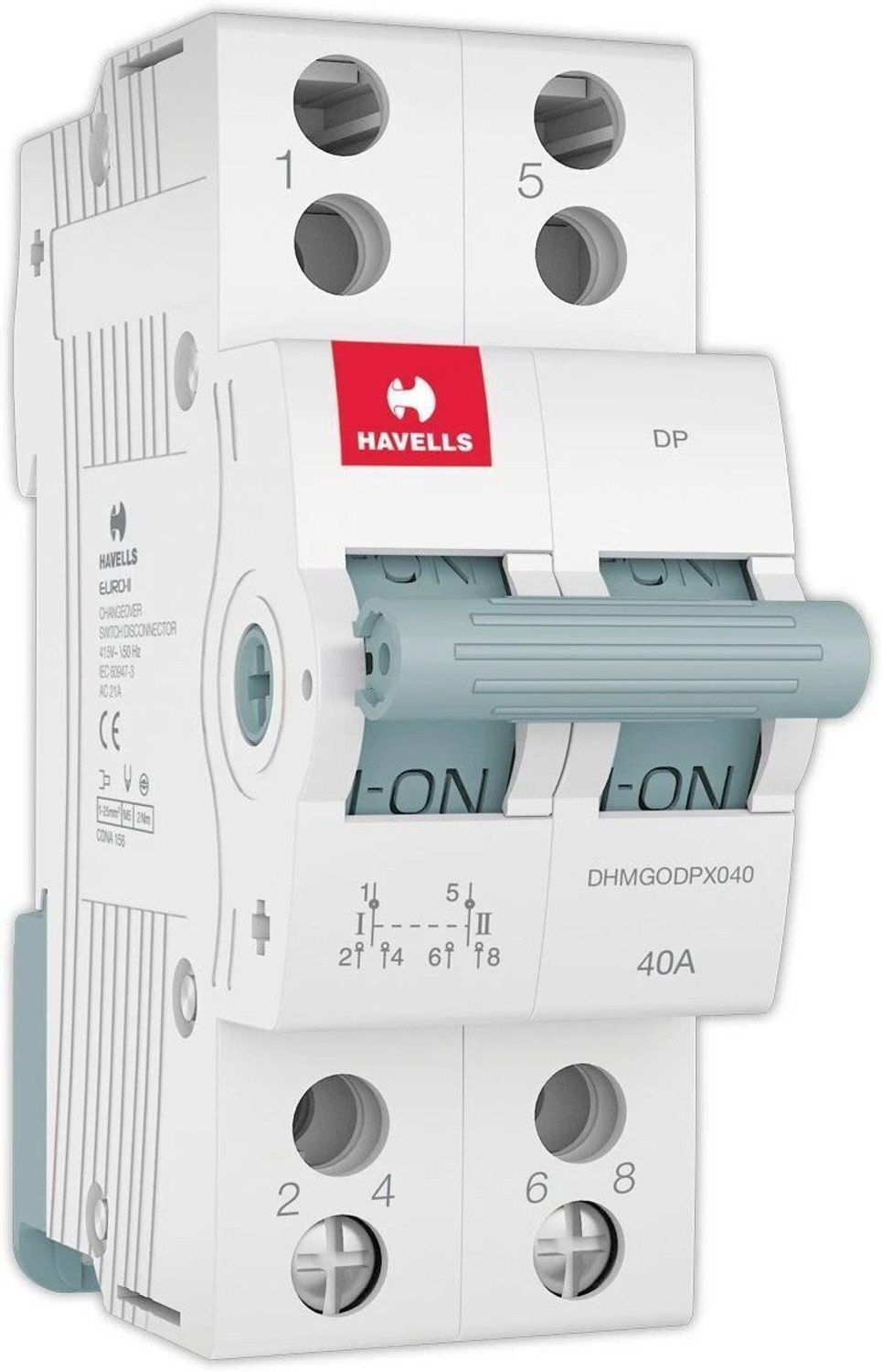 Image of HAVELLS PVC Plastic 20A MCB DP C Curve (White) DHMGCDPF020 MCB (2)