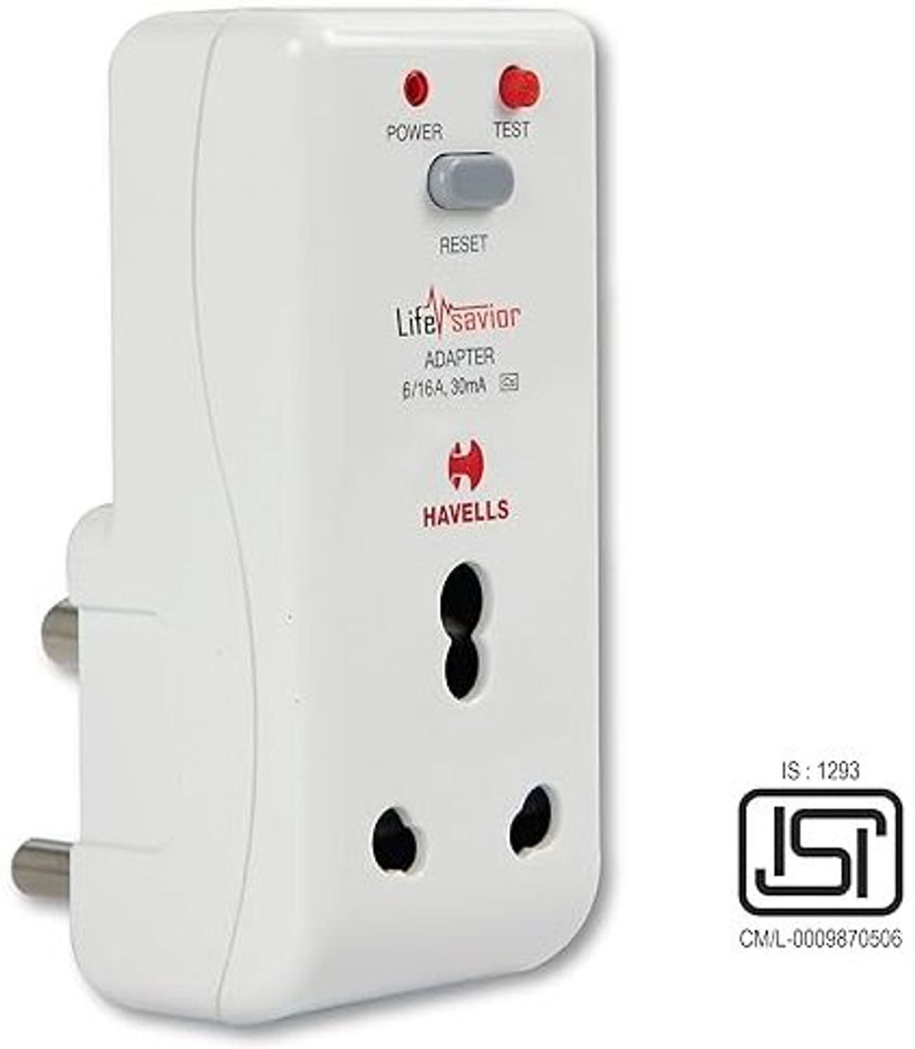 HAVells 16A 30mA PRCD Power Plug Adapter - White