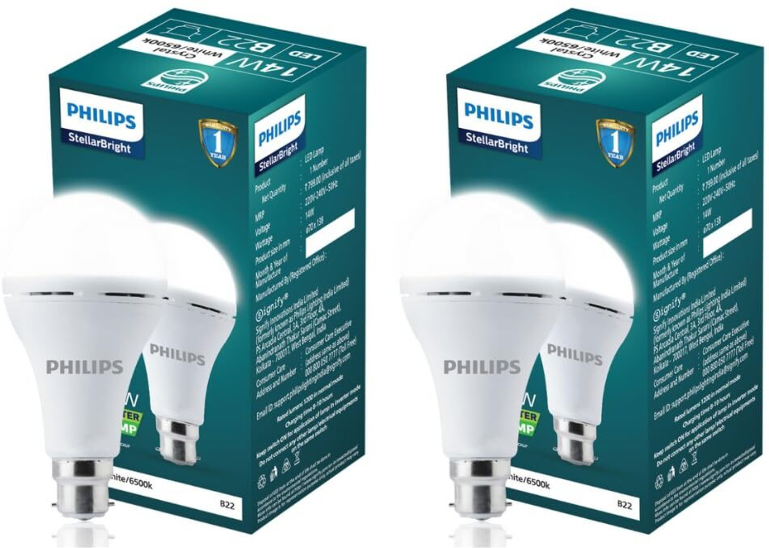 PHILIPS 14W NEO Emergency LED Bulb Pack of 2 with backup of upto 4 hrs