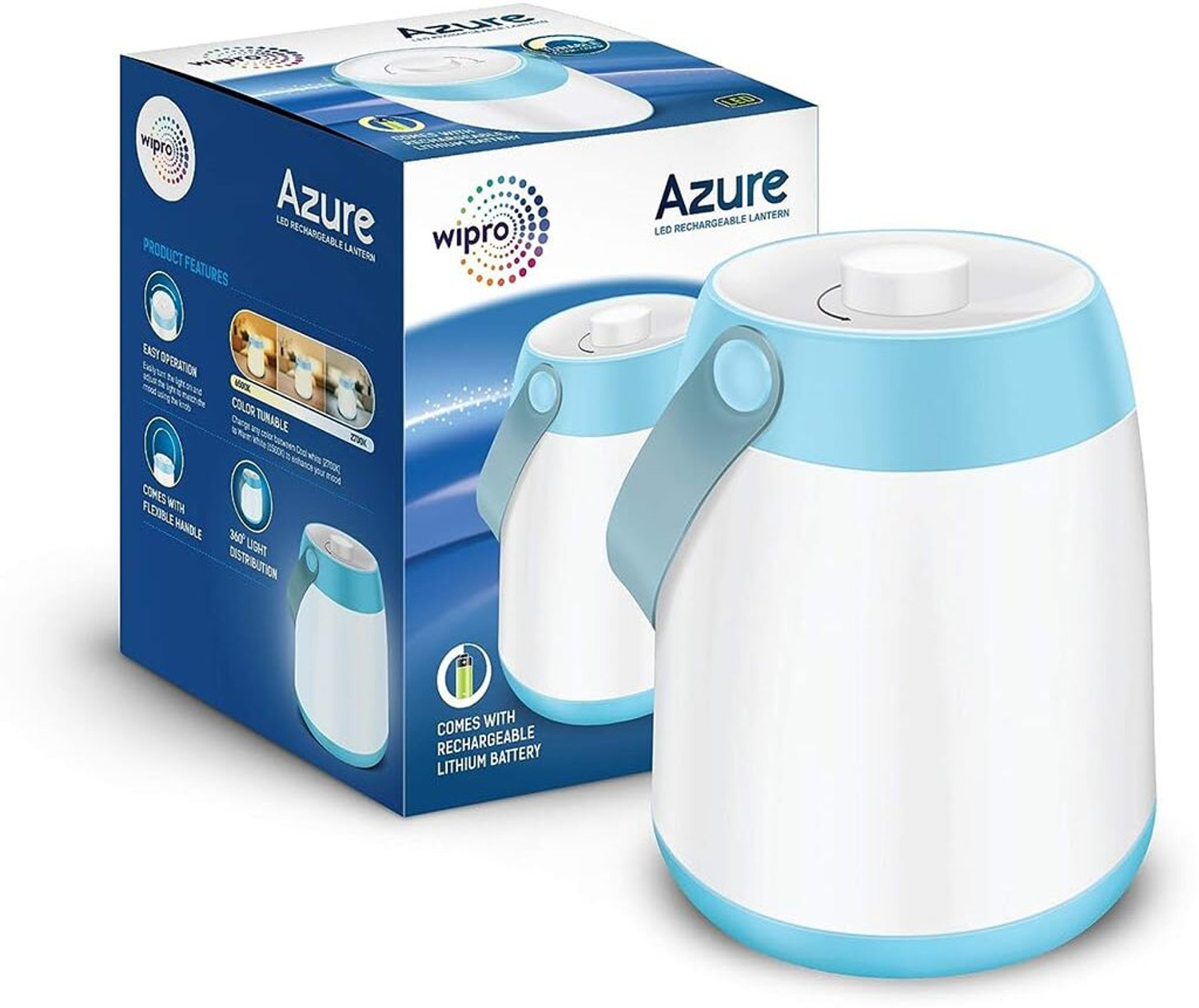 WIPRO Azure LED Rechargeable Lantern Lantern Emergency Light  (White, Blue)