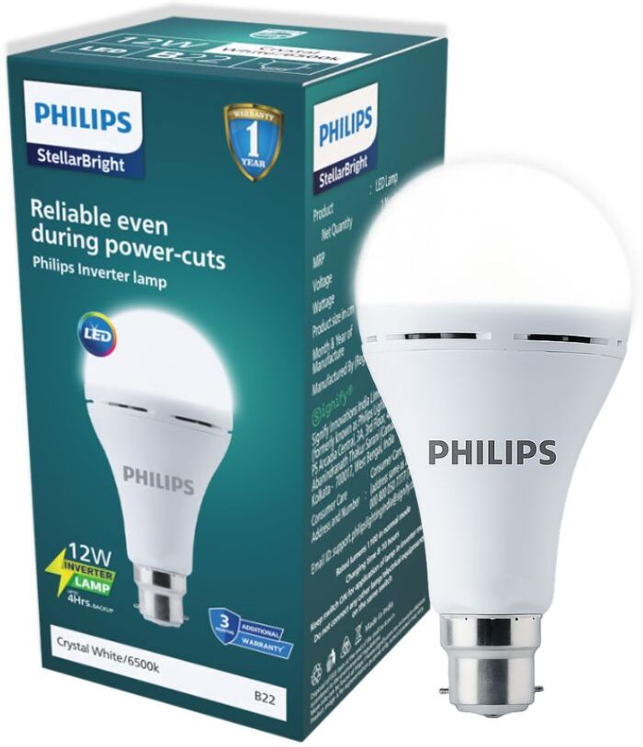 PHILIPS 929002441513_1 12 W Standard B22 Inverter Bulb  (White)