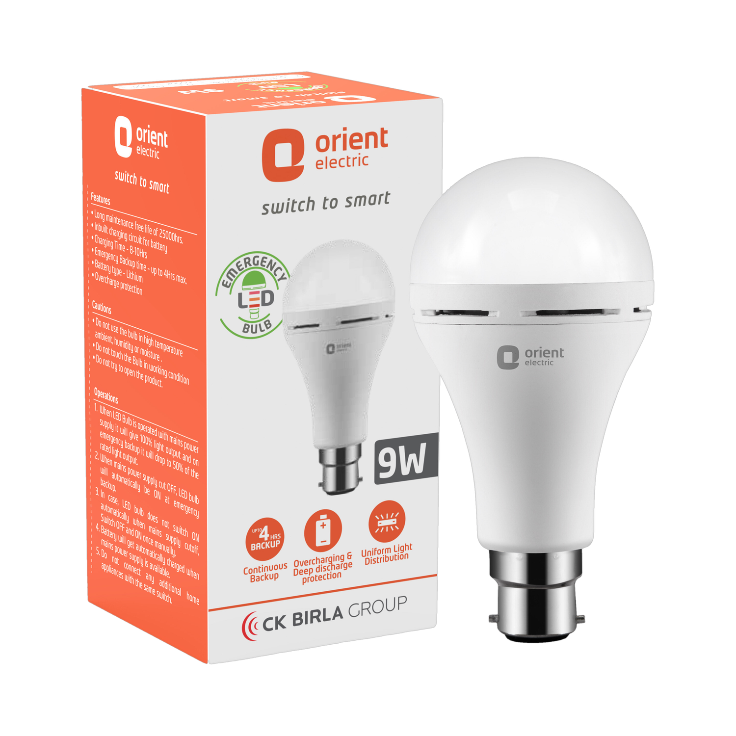 Orient Electric Emergency Bulb 9W, Energy Efficient,Ideal for powercuts 4 hrs Bulb Emergency Light