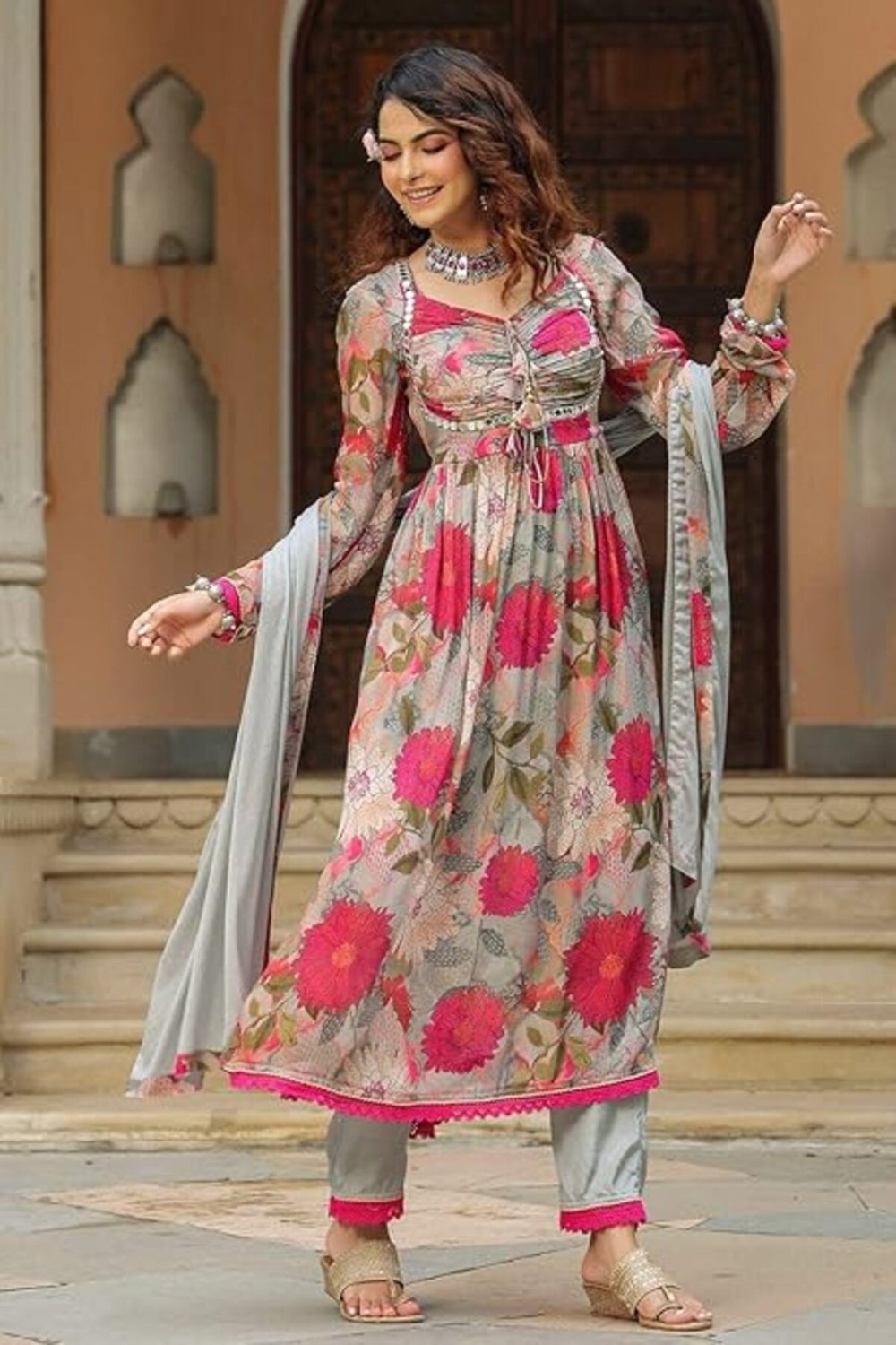 Image of Aaghnya Fashion Women Viscose Rayon Kurta Pant Dupatta Set