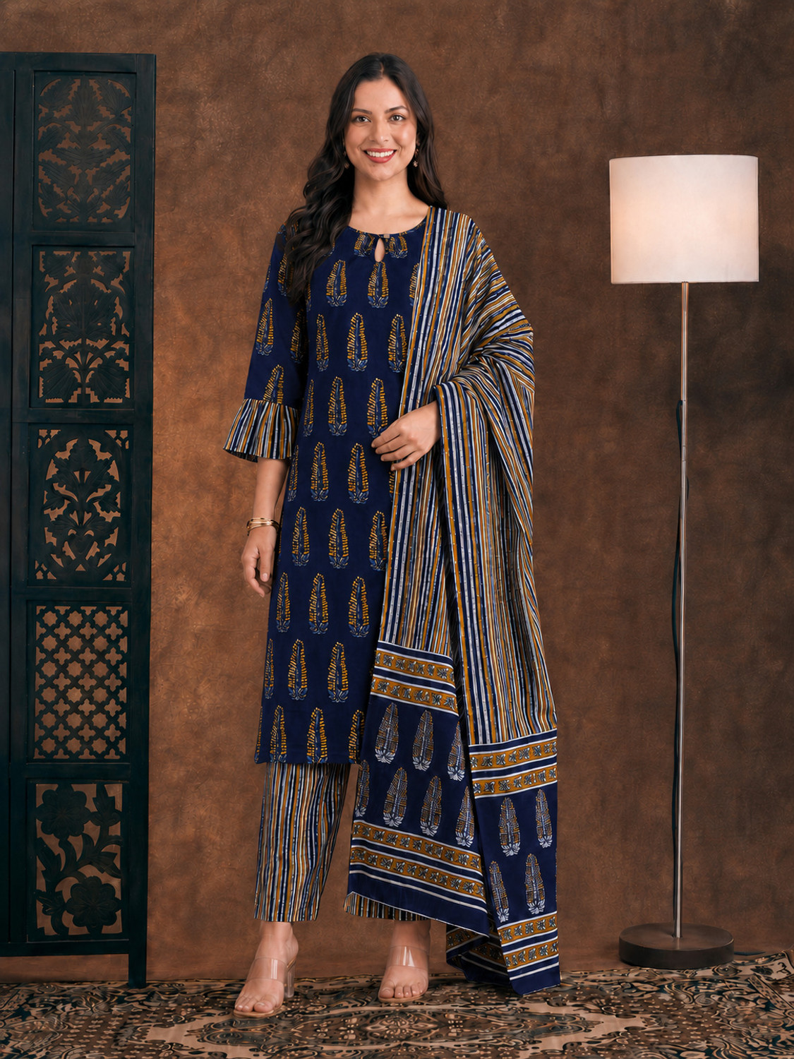 Image of KASHRA Women Pure Cotton Kurta Pant Dupatta Set