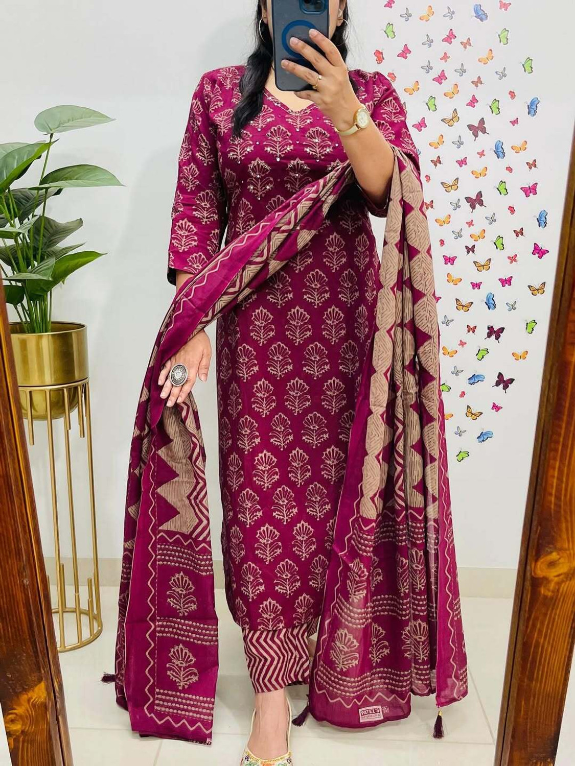 Image of TEO DORI Women Viscose Rayon Kurta Pant Attached Dupatta Set