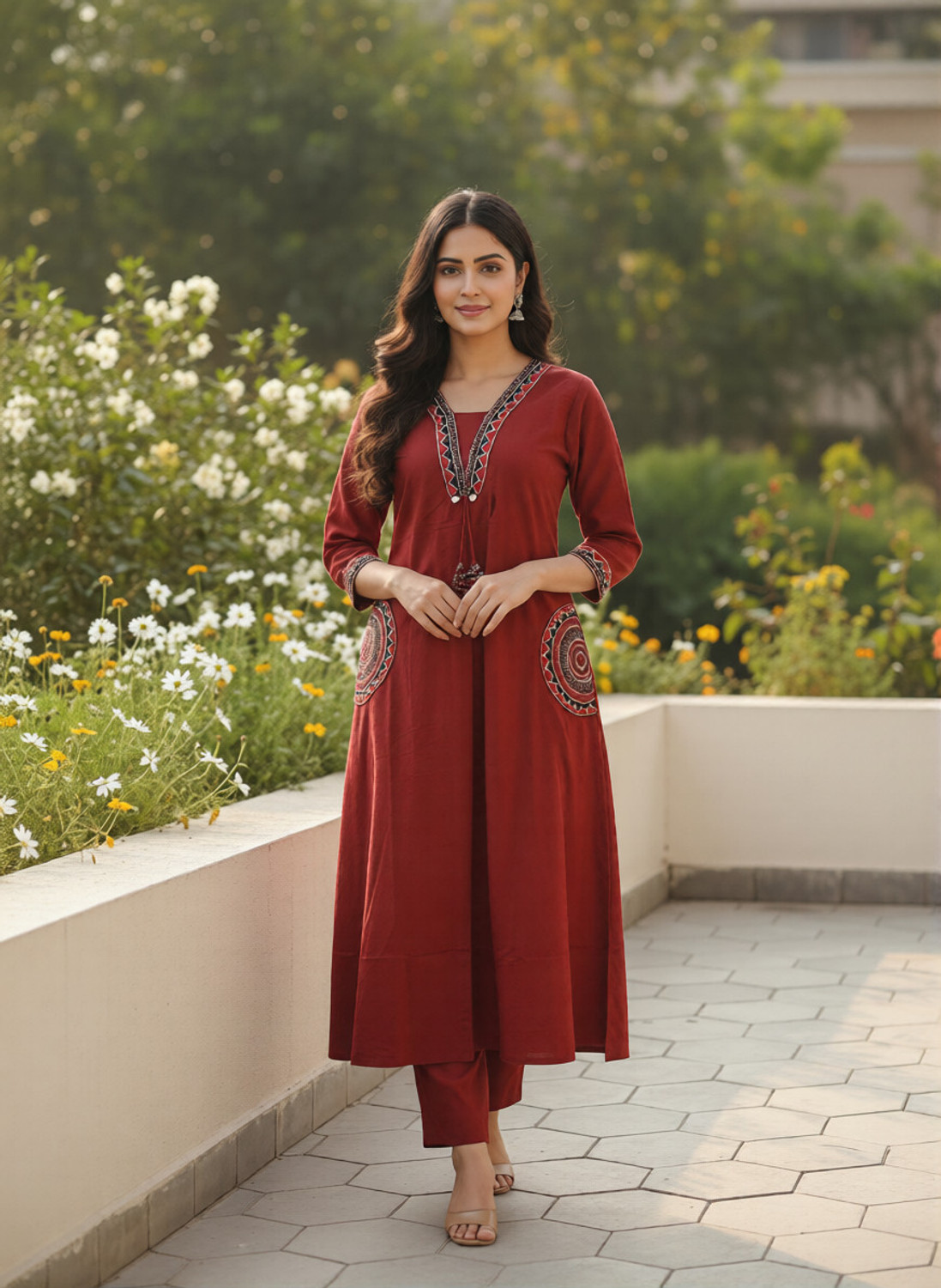 Image of Beads N Stones Women Pure Cotton Kurta Palazzo Set