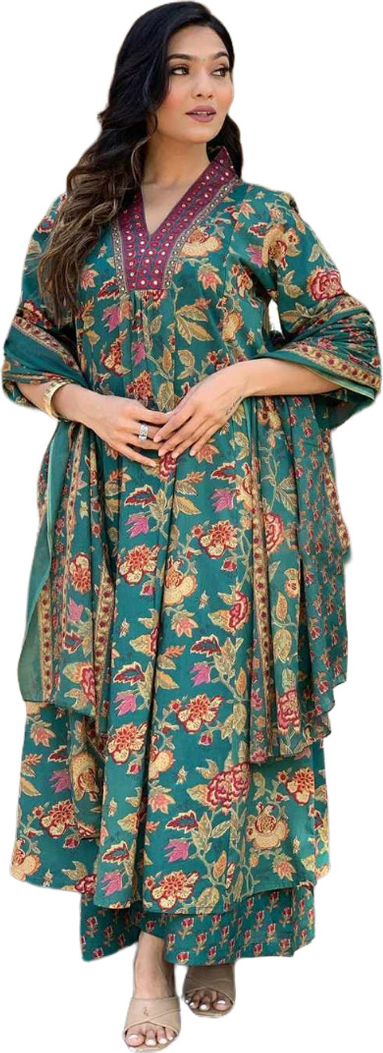 Image of Apparelia Women Viscose Rayon Kurta Pant Dupatta Set